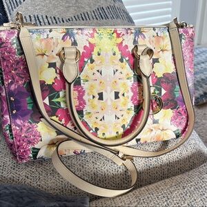 Henri Bendel Cream Satchel with Whimsical Print